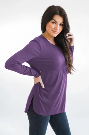 Long Sleeve Nursing Tunic Top - Purple