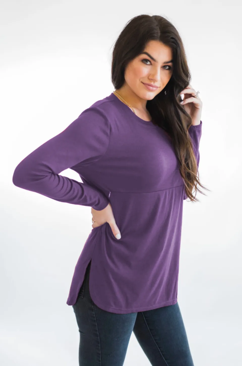 Long Sleeve Nursing Tunic Top - Purple