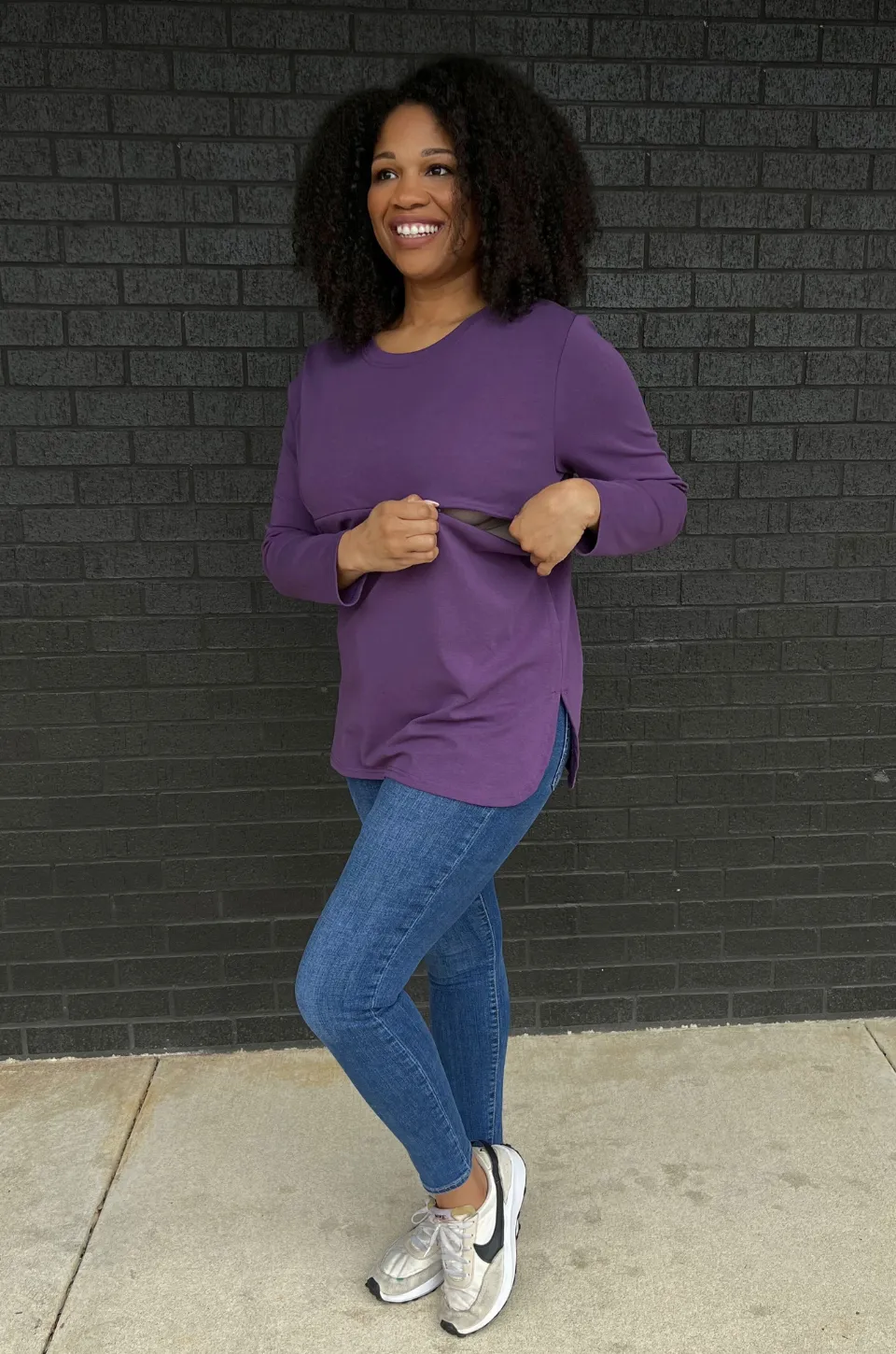 Long Sleeve Nursing Tunic Top - Purple