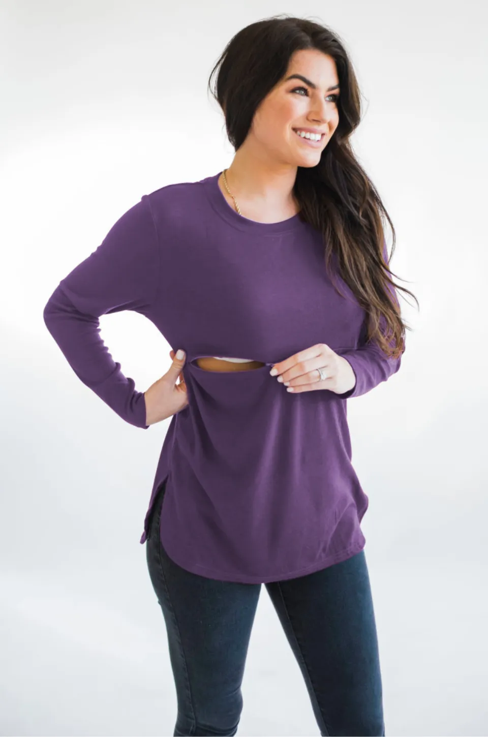 Long Sleeve Nursing Tunic Top - Purple