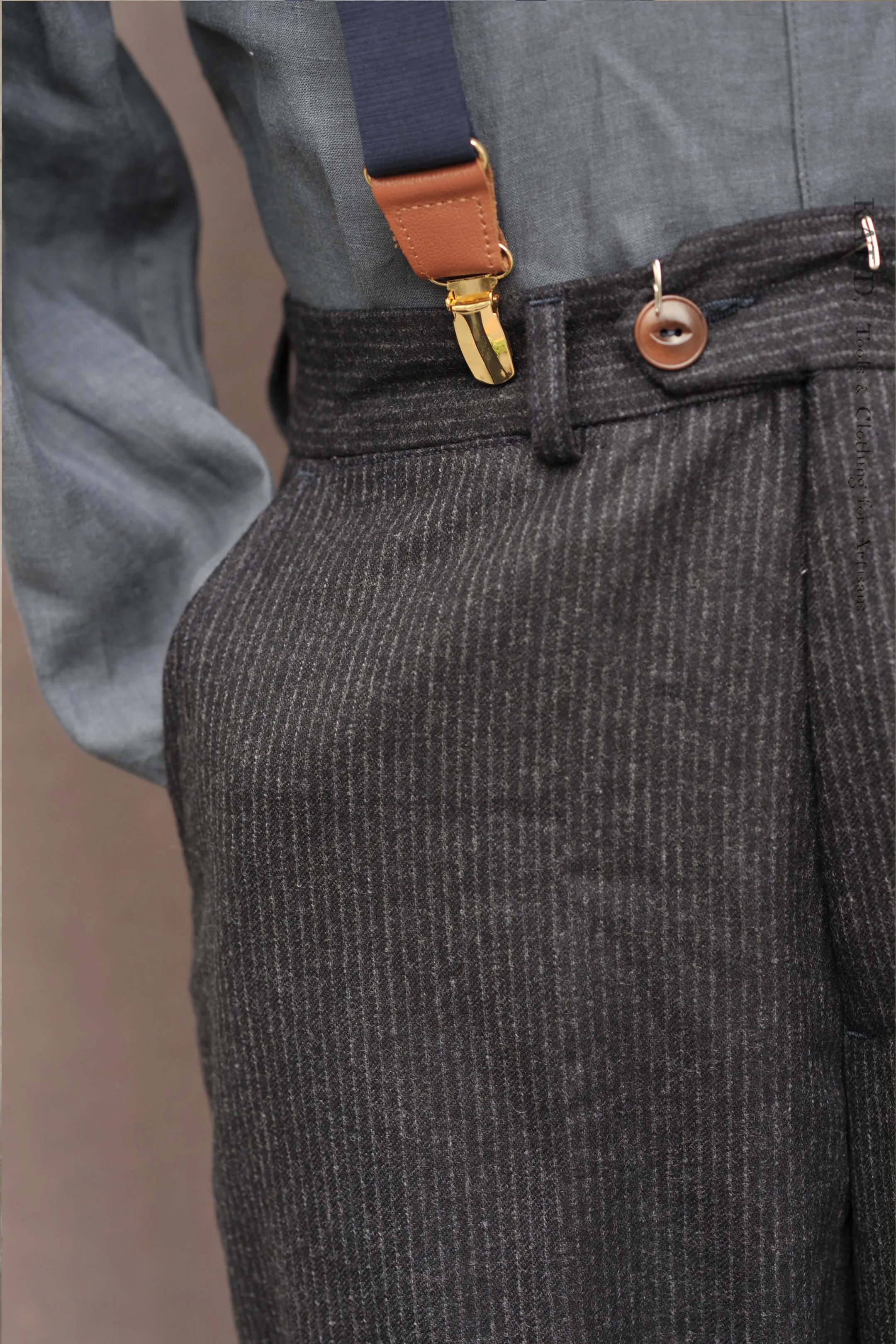 Loose Fit High Waisted Wool Pants - Charcoal Flannel - 30, 32, 34, 36