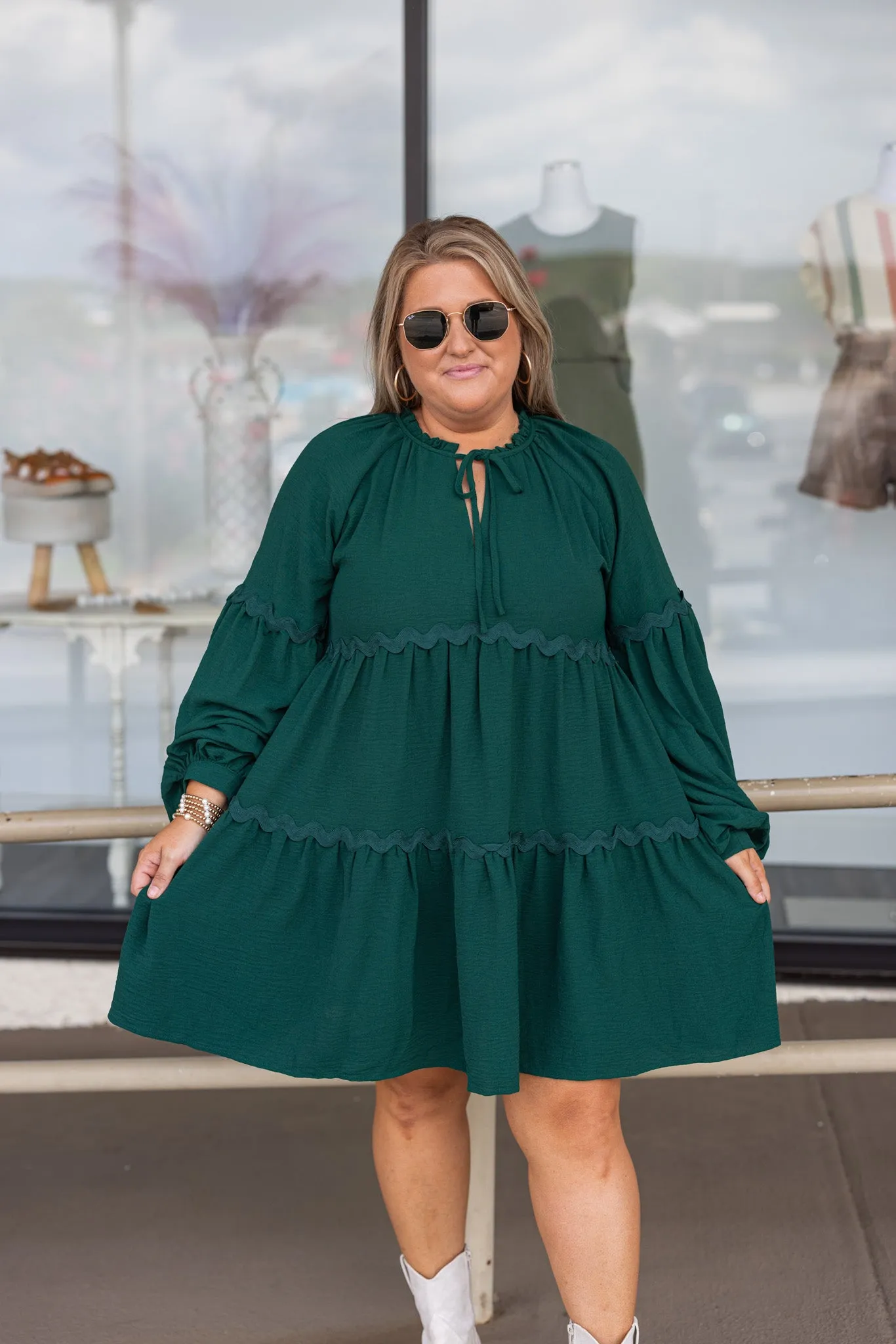 Lovely Tiered Hunter Green Dress