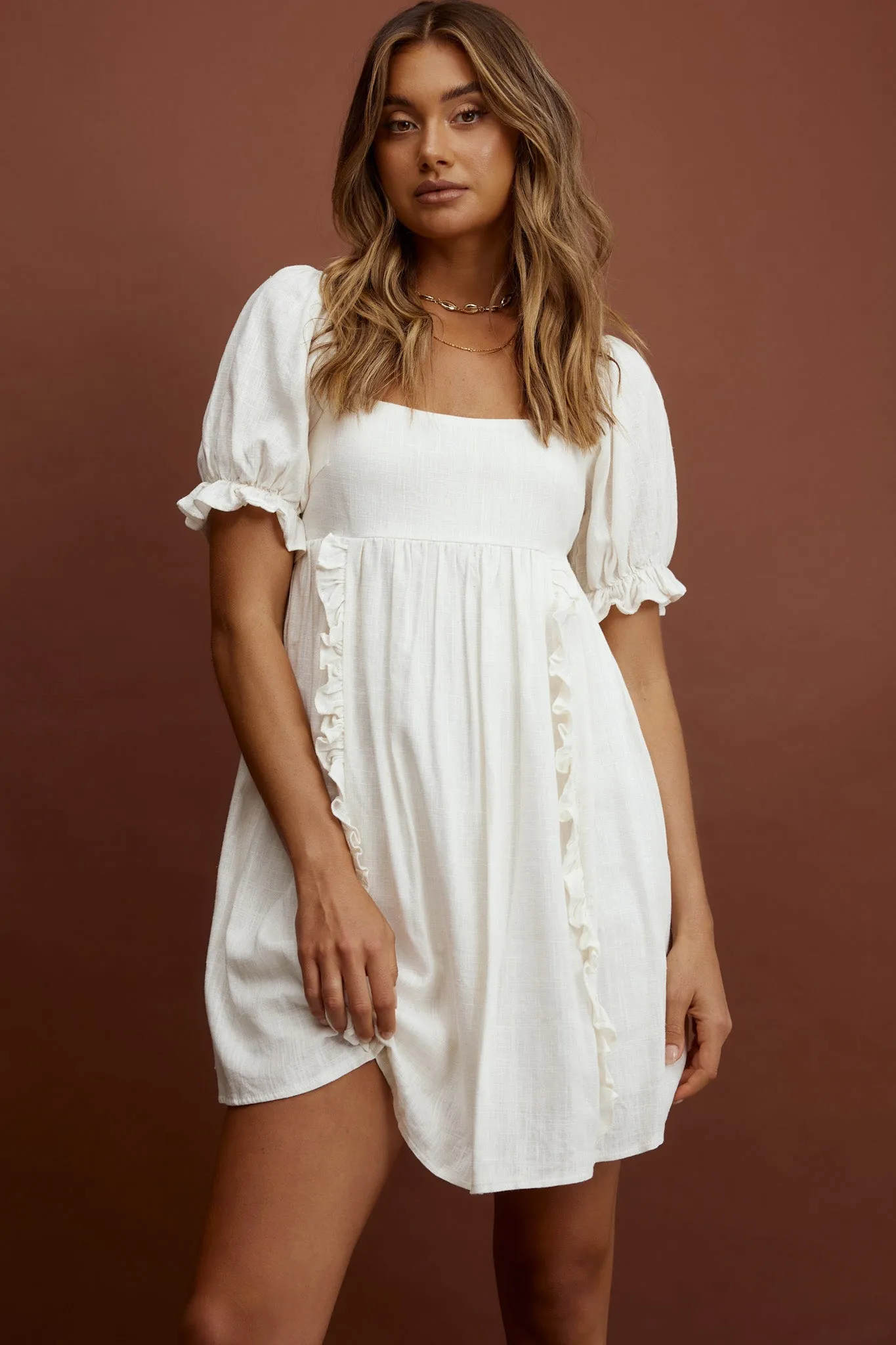 Macedonia Puff Sleeve Babydoll Dress Cream