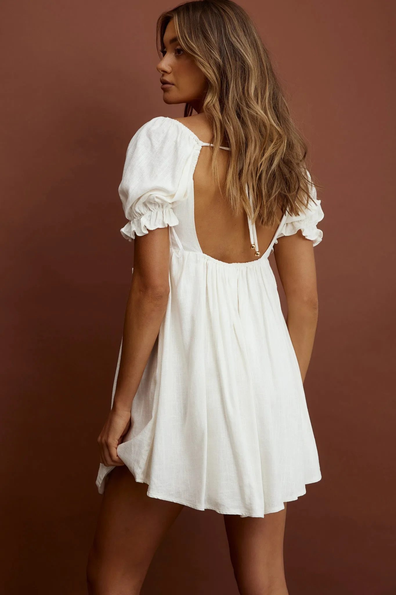 Macedonia Puff Sleeve Babydoll Dress Cream