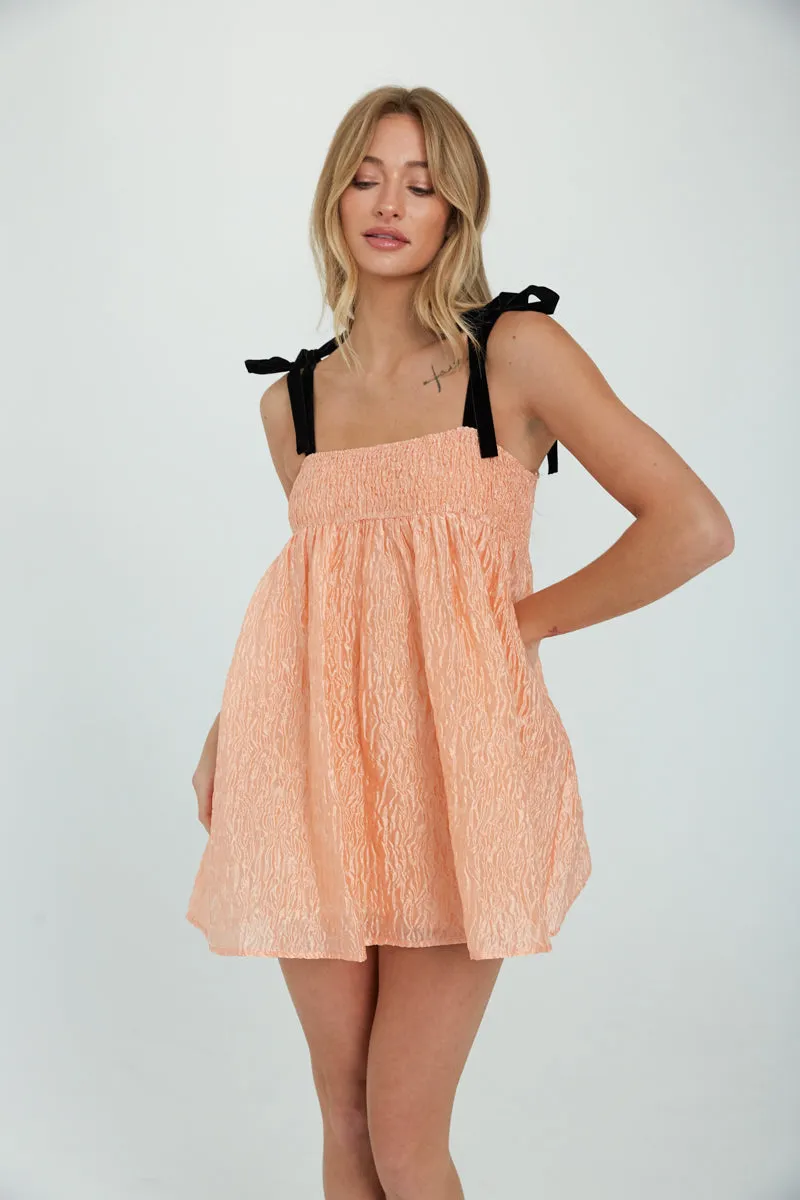 Madi Textured Satin Tie Strap Babydoll Dress