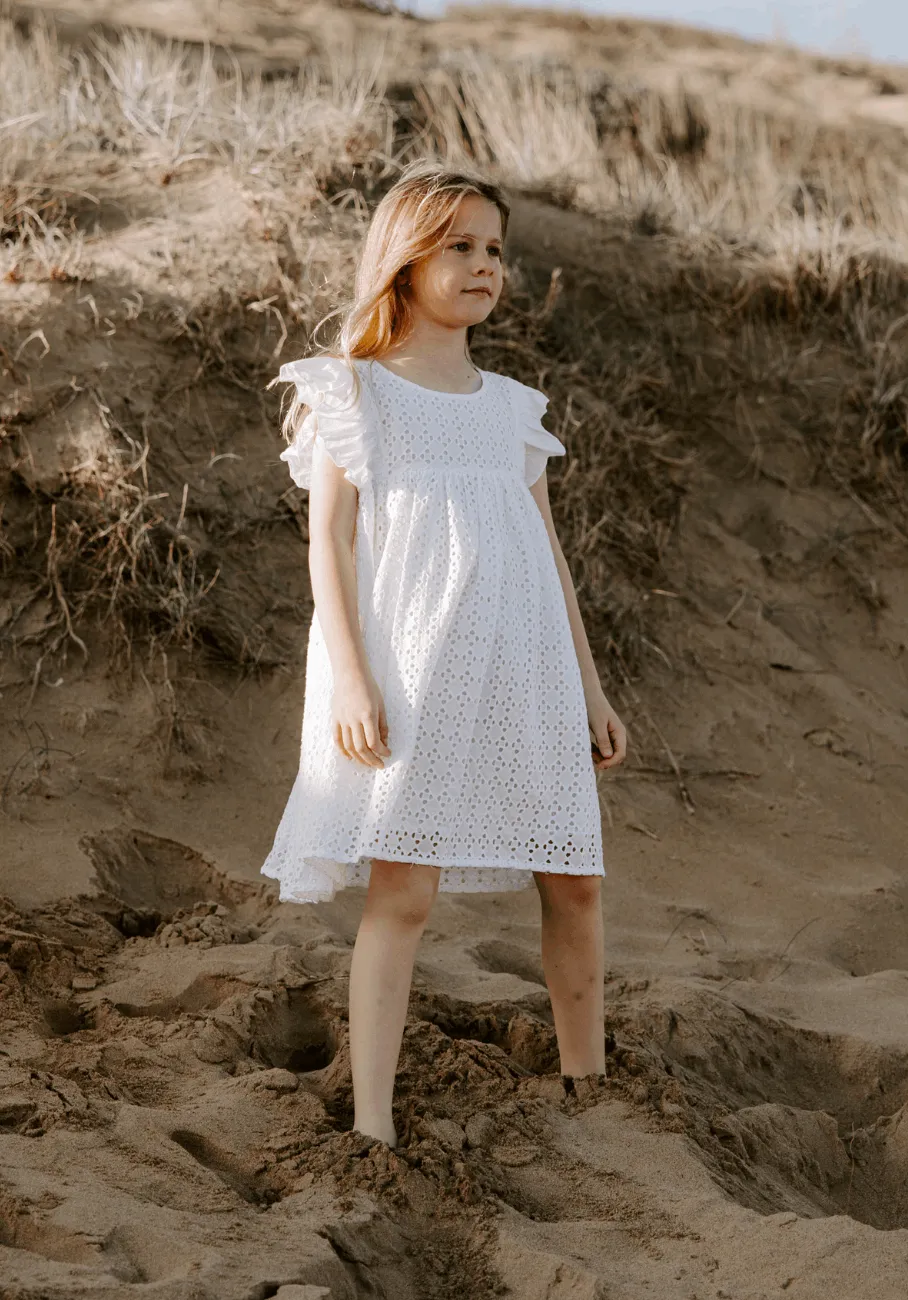 Miann & Co Kids - Flutter Shoulder Dress - Shell Broderie