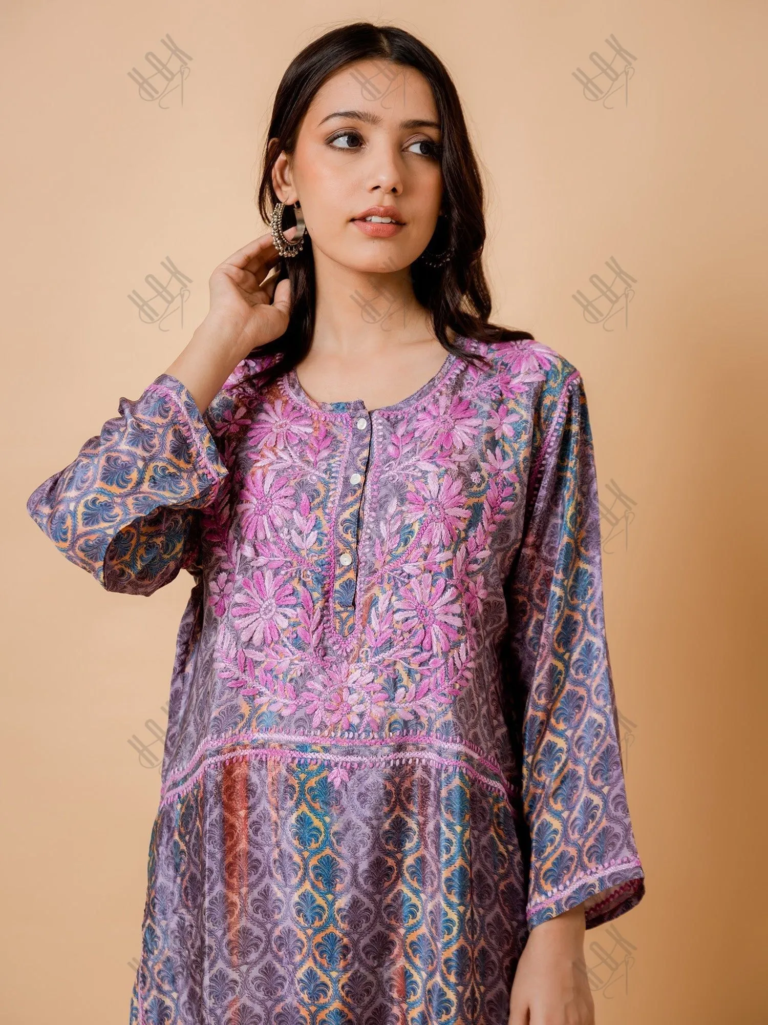 Miesha in Chikankari Polysilk Set for Women - Regal Purple