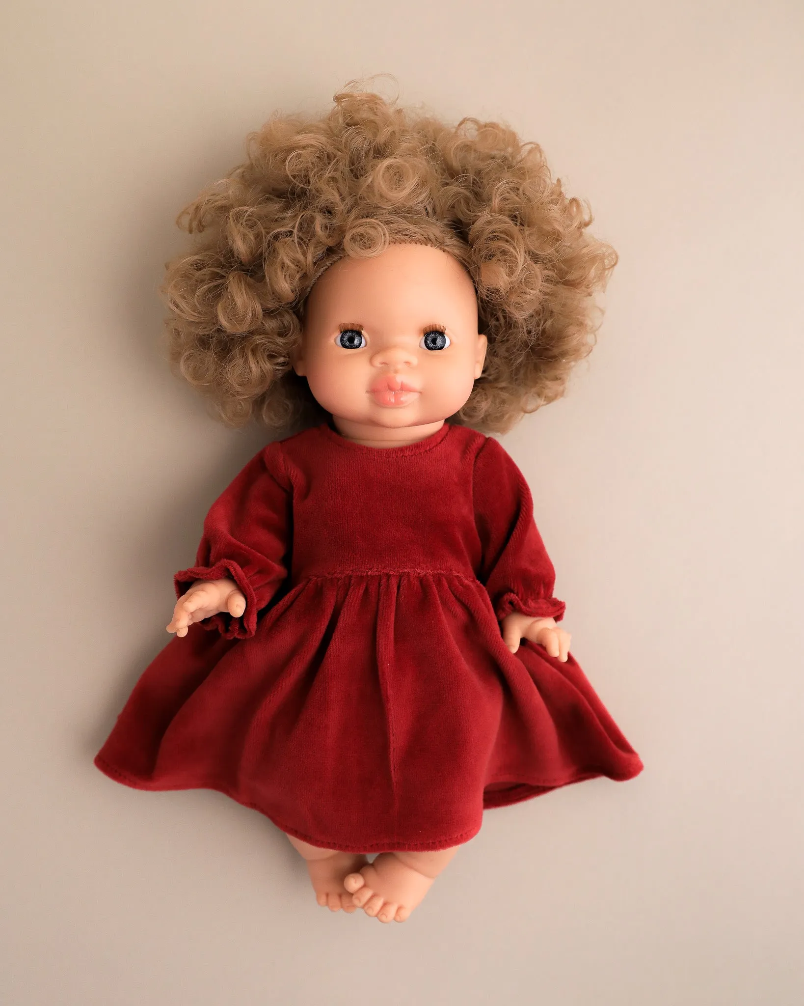 Minikane Doll Clothes | Doll Velvet Dress - Red