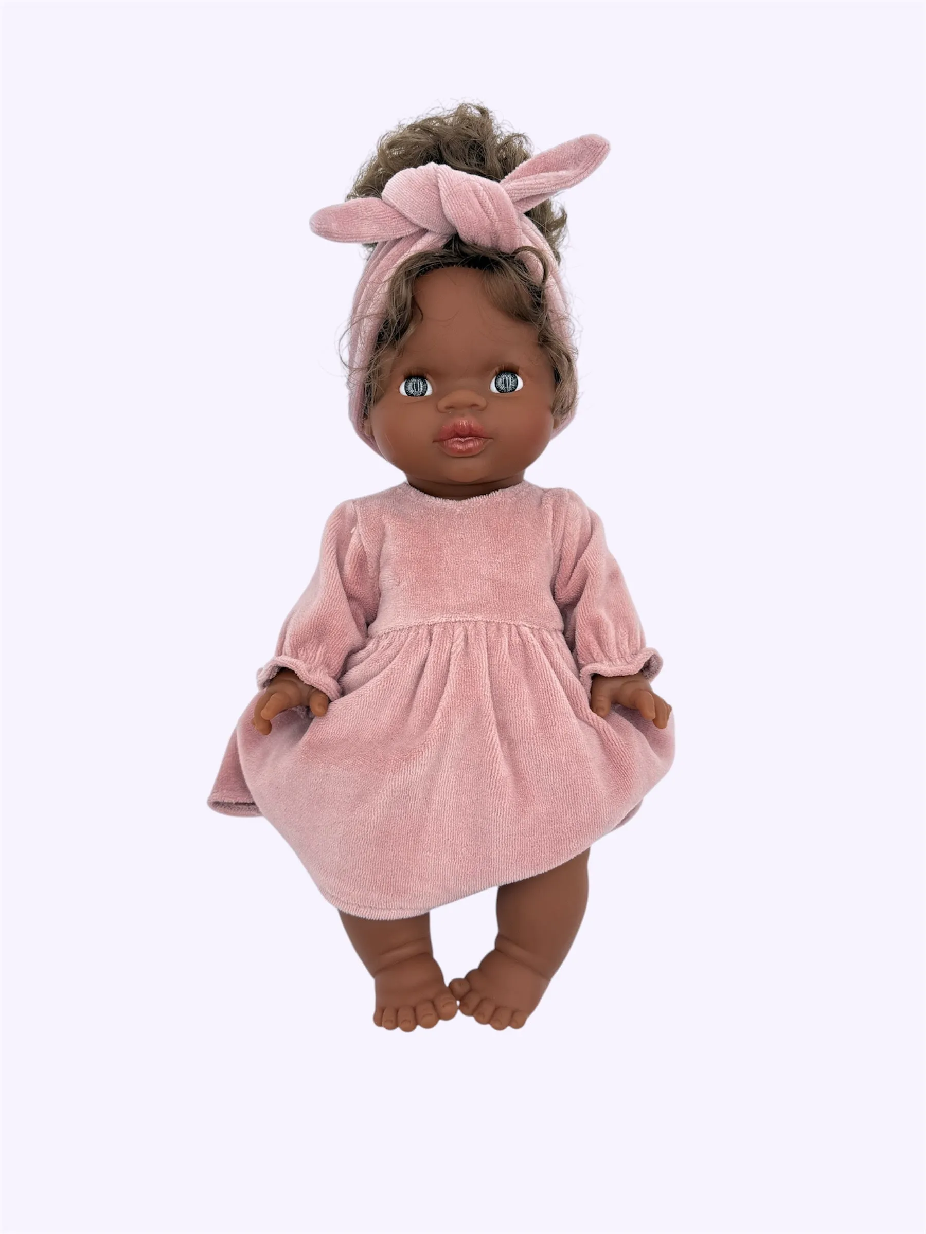 Minikane Doll Clothes | Doll Velvet Dress w/ Headband - Pink