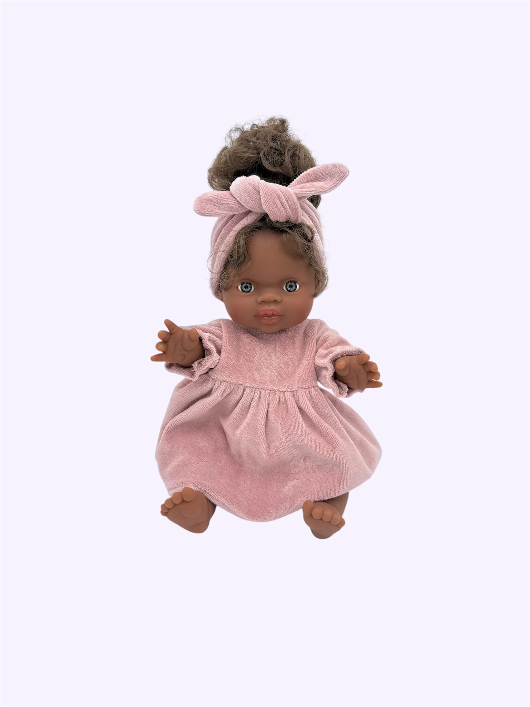 Minikane Doll Clothes | Doll Velvet Dress w/ Headband - Pink