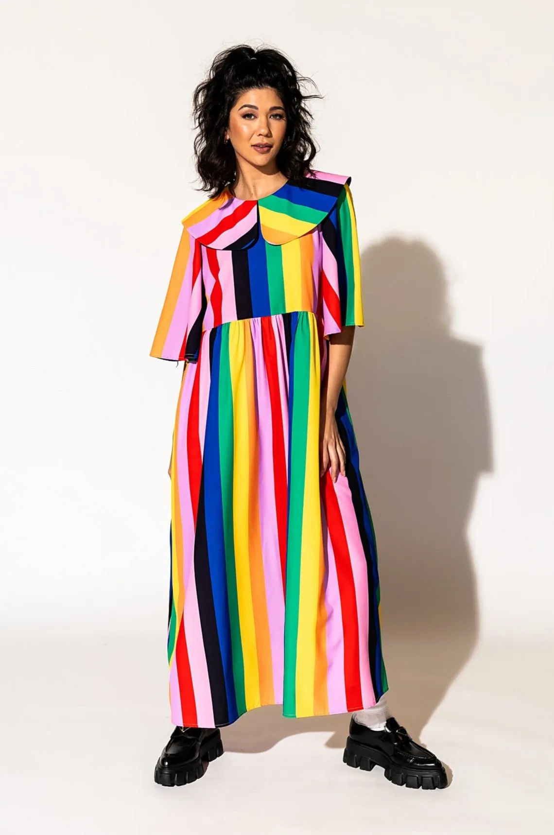 Neverland Dress in Rainbow Candy Stripe