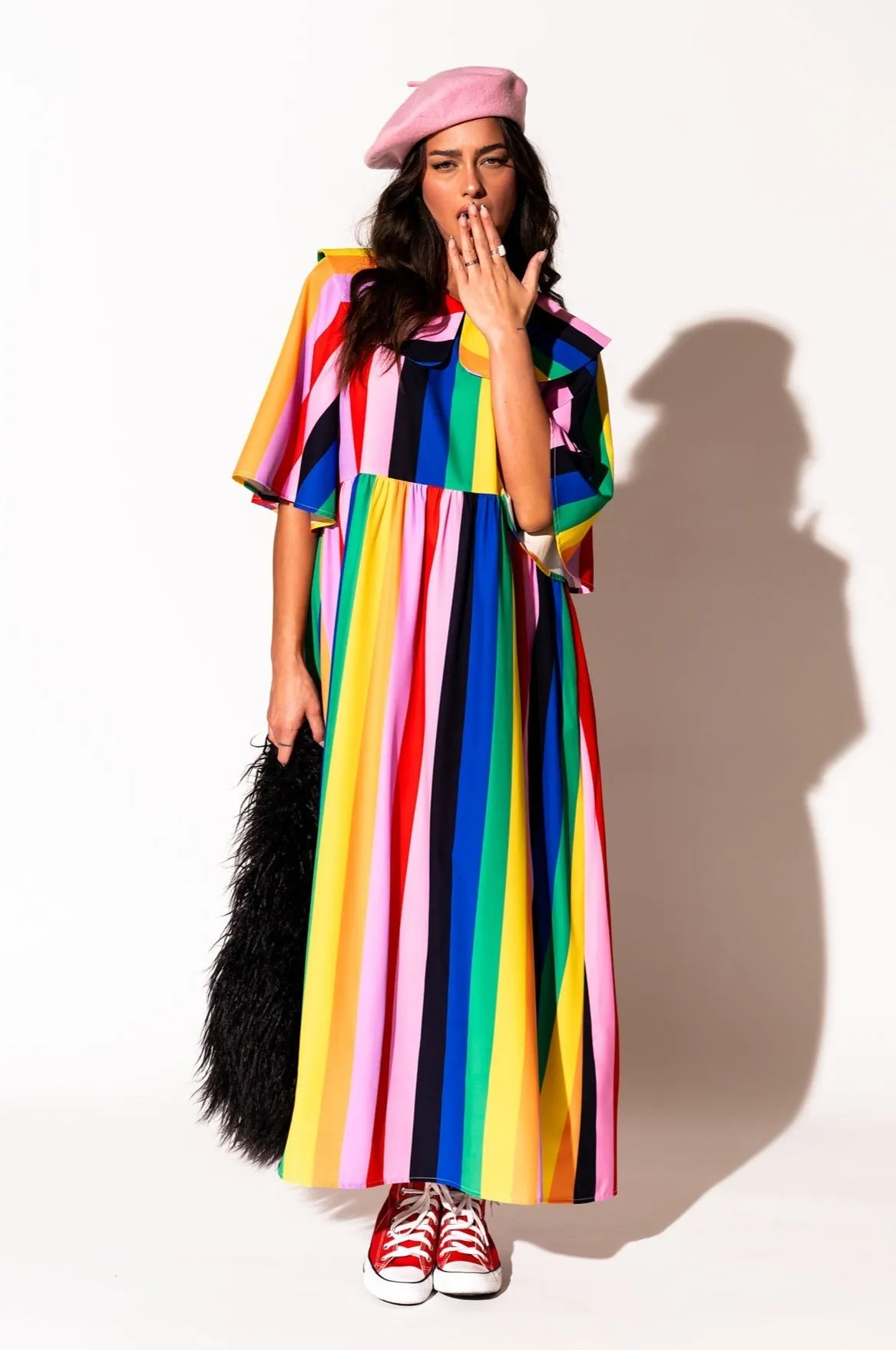 Neverland Dress in Rainbow Candy Stripe