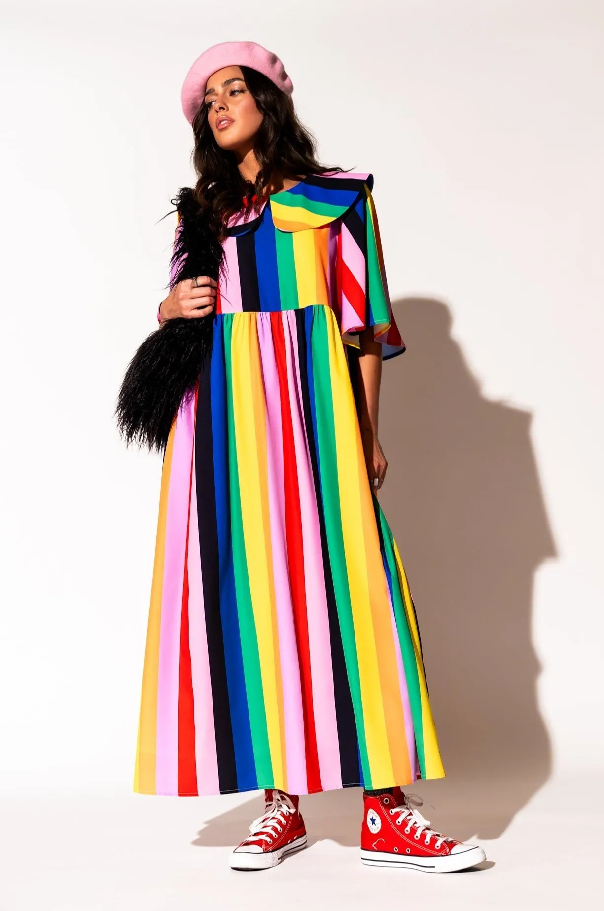 Neverland Dress in Rainbow Candy Stripe