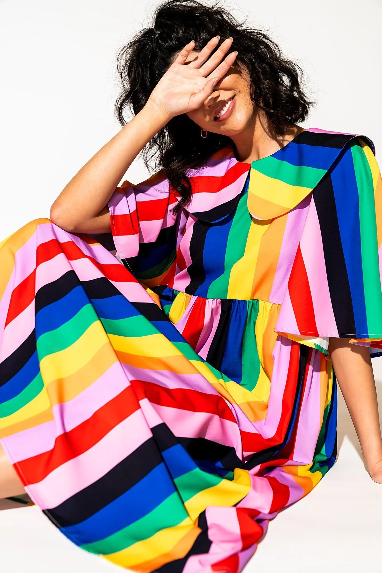 Neverland Dress in Rainbow Candy Stripe