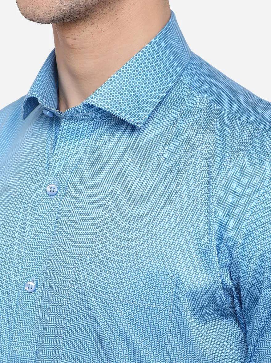 Pacific Blue Printed Slim Fit Formal Shirt | Greenfibre