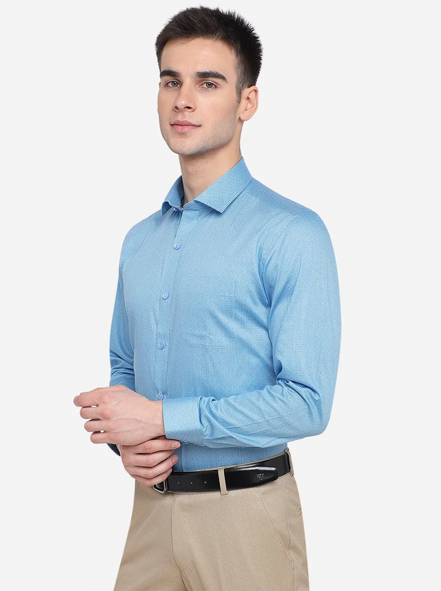 Pacific Blue Printed Slim Fit Formal Shirt | Greenfibre