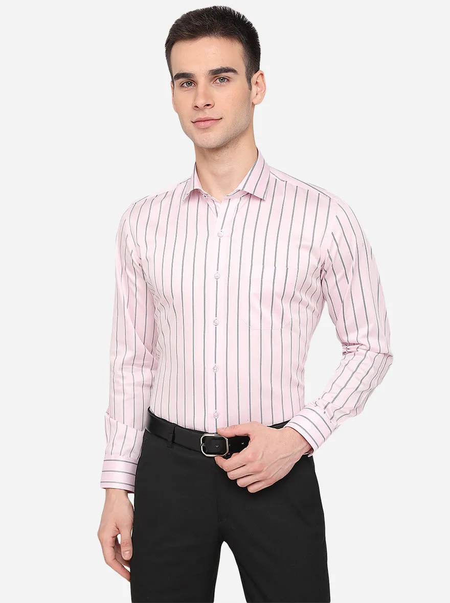 Pink & Blue Striped Slim Fit Formal Shirt | Greenfibre