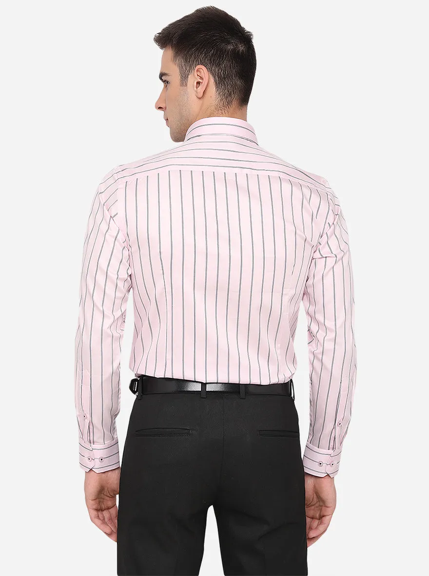 Pink & Blue Striped Slim Fit Formal Shirt | Greenfibre