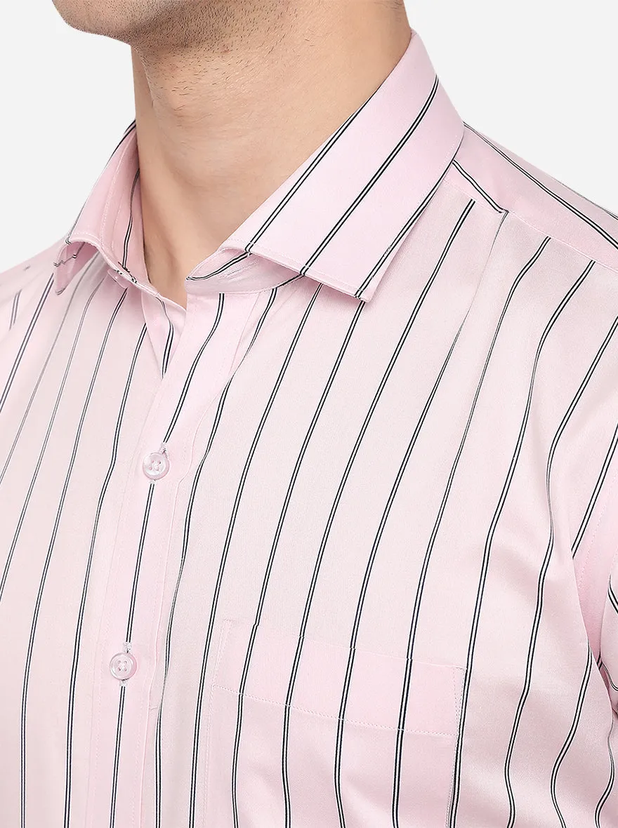 Pink & Blue Striped Slim Fit Formal Shirt | Greenfibre