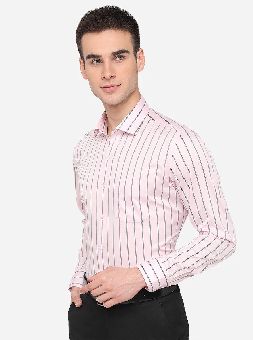 Pink & Blue Striped Slim Fit Formal Shirt | Greenfibre