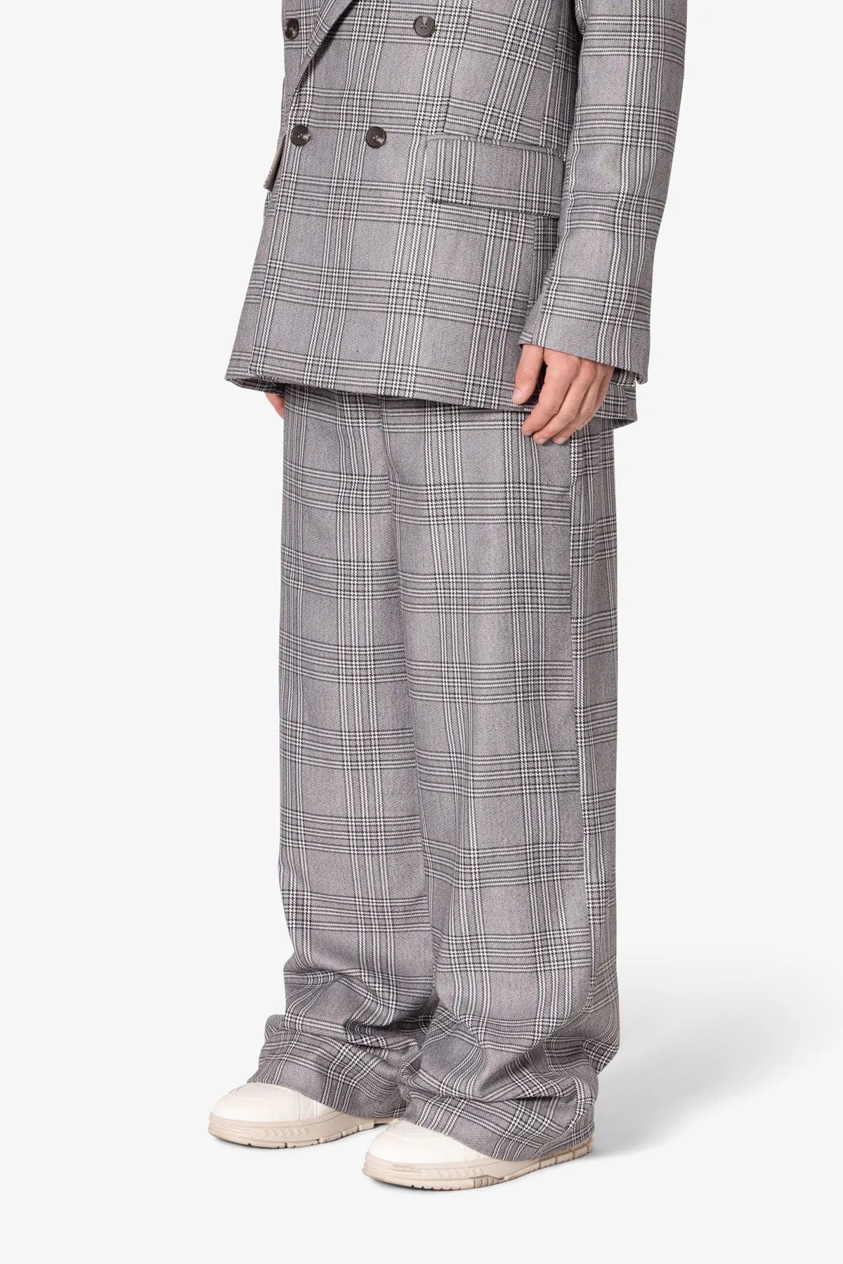 Plaid Baggy Suit Pants - Black/Grey