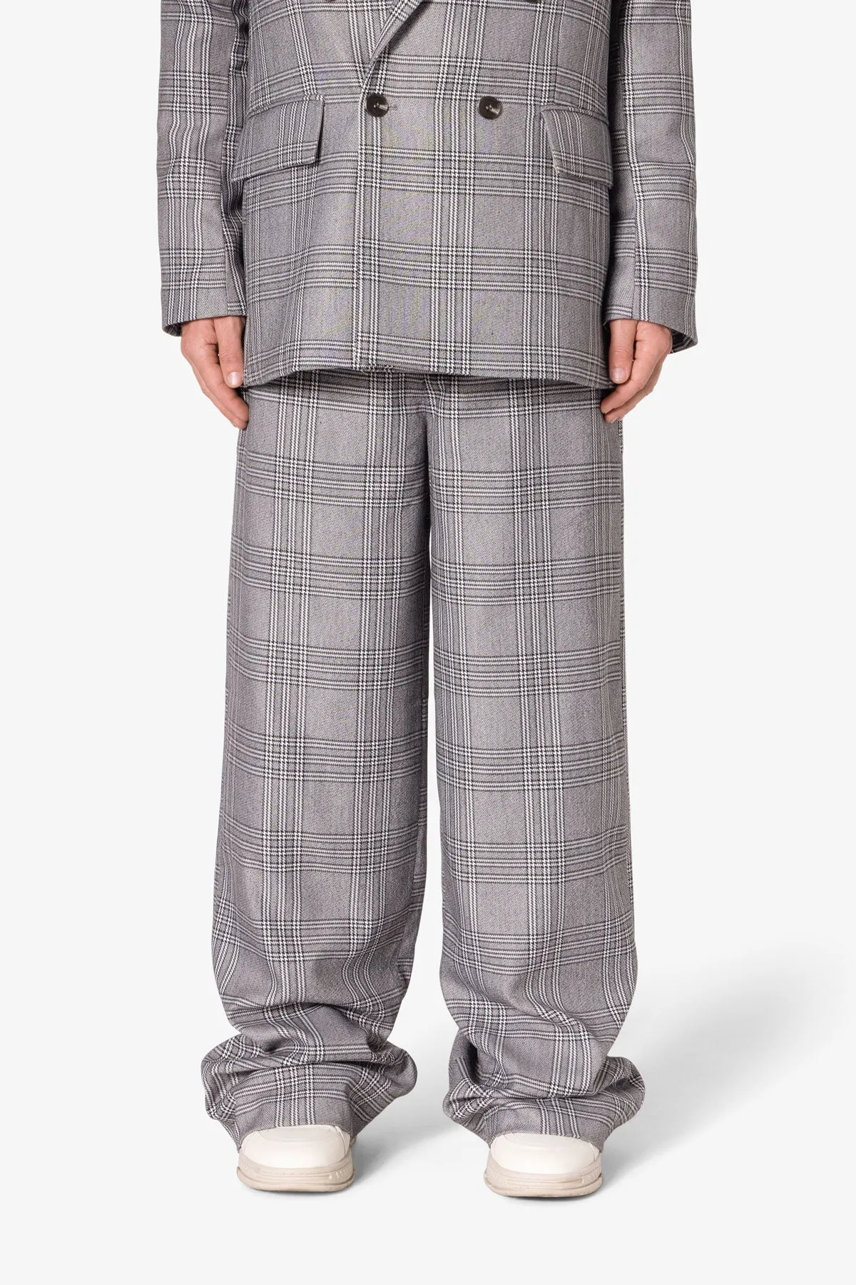 Plaid Baggy Suit Pants - Black/Grey