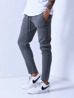 Premium Striped Ankle Pants - Dark Gray