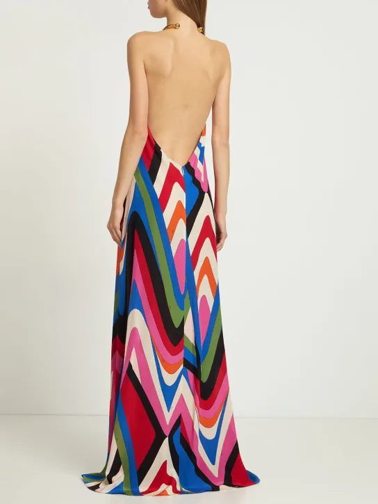 Pucci   Crepe de chine Moiré print long dress 