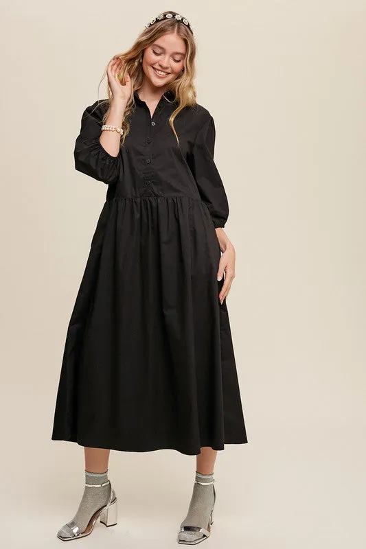 Puff Sleeve Babydoll Maxi Shirt Dress