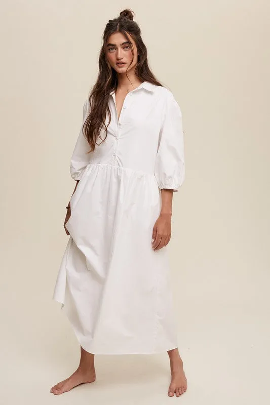 Puff Sleeve Babydoll Maxi Shirt Dress