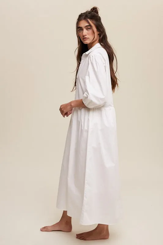 Puff Sleeve Babydoll Maxi Shirt Dress