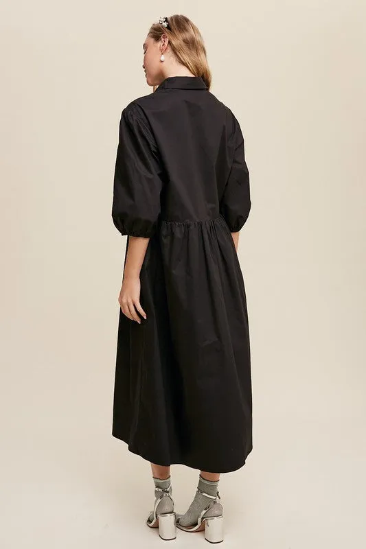 Puff Sleeve Babydoll Maxi Shirt Dress