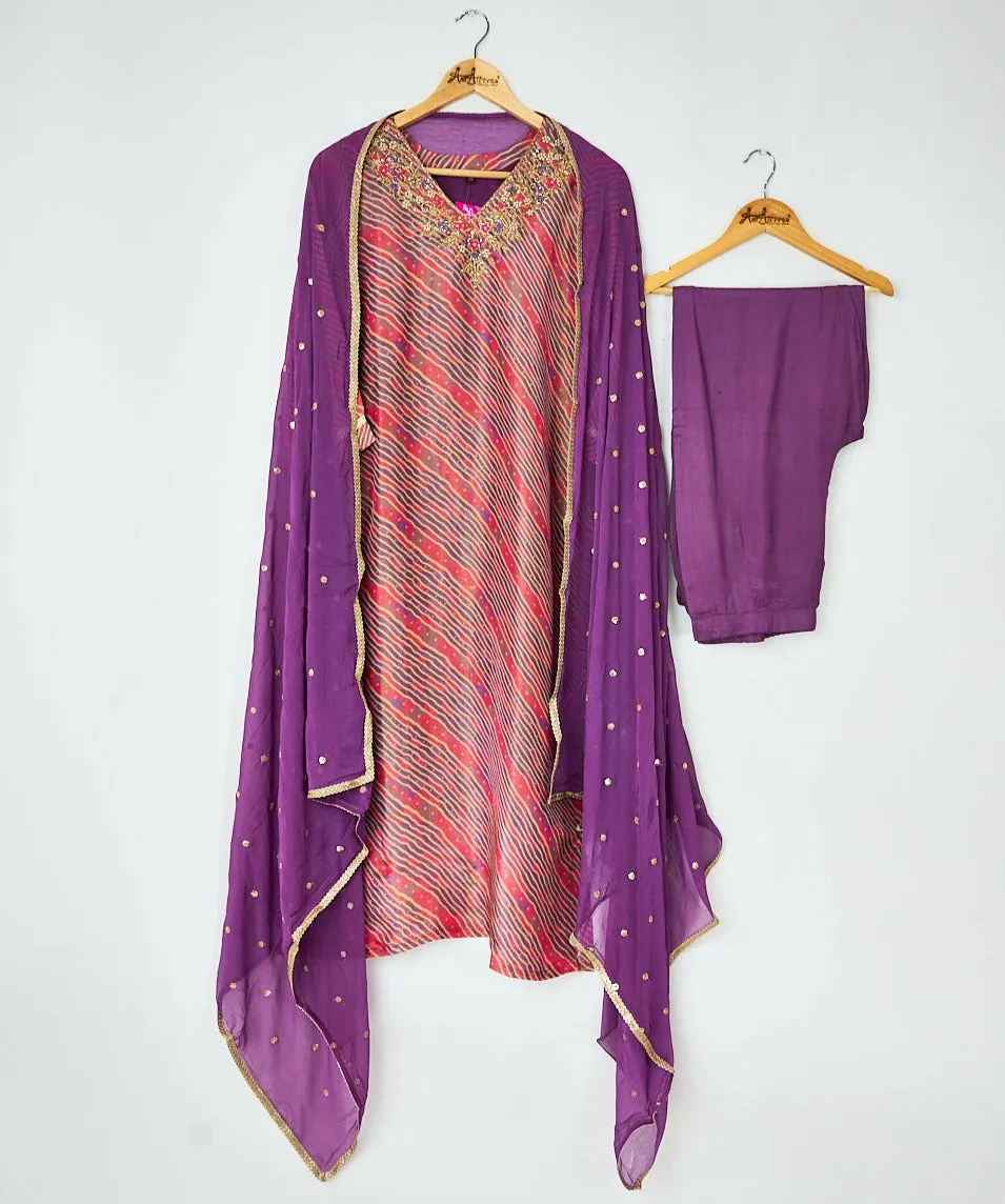 Purple & Pink Kurta, Pants and Dupatta set