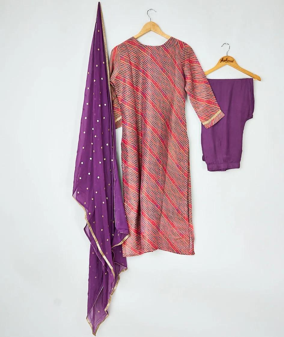 Purple & Pink Kurta, Pants and Dupatta set