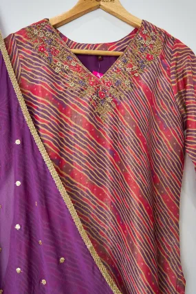 Purple & Pink Kurta, Pants and Dupatta set