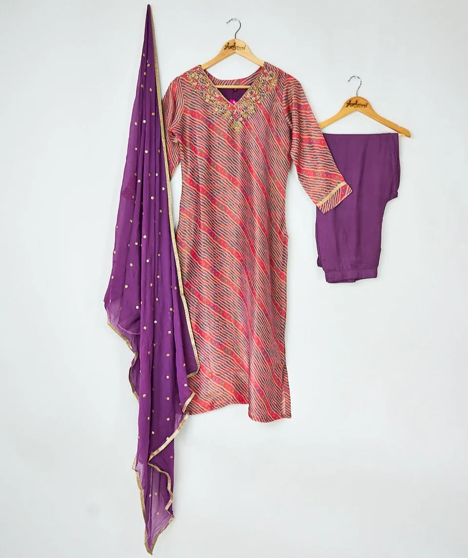 Purple & Pink Kurta, Pants and Dupatta set