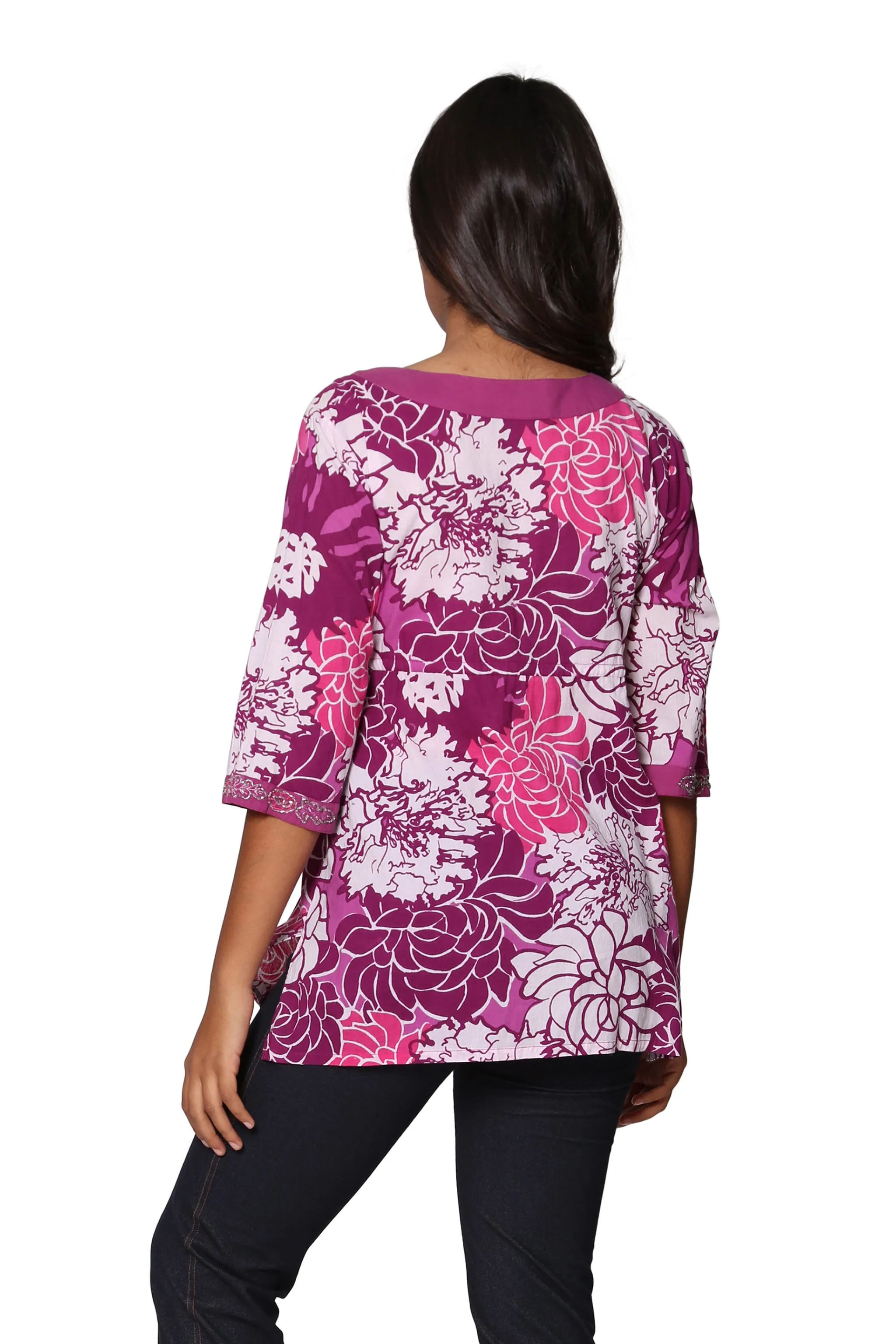 Purple Floral Cotton Voile Embroidered Tunic