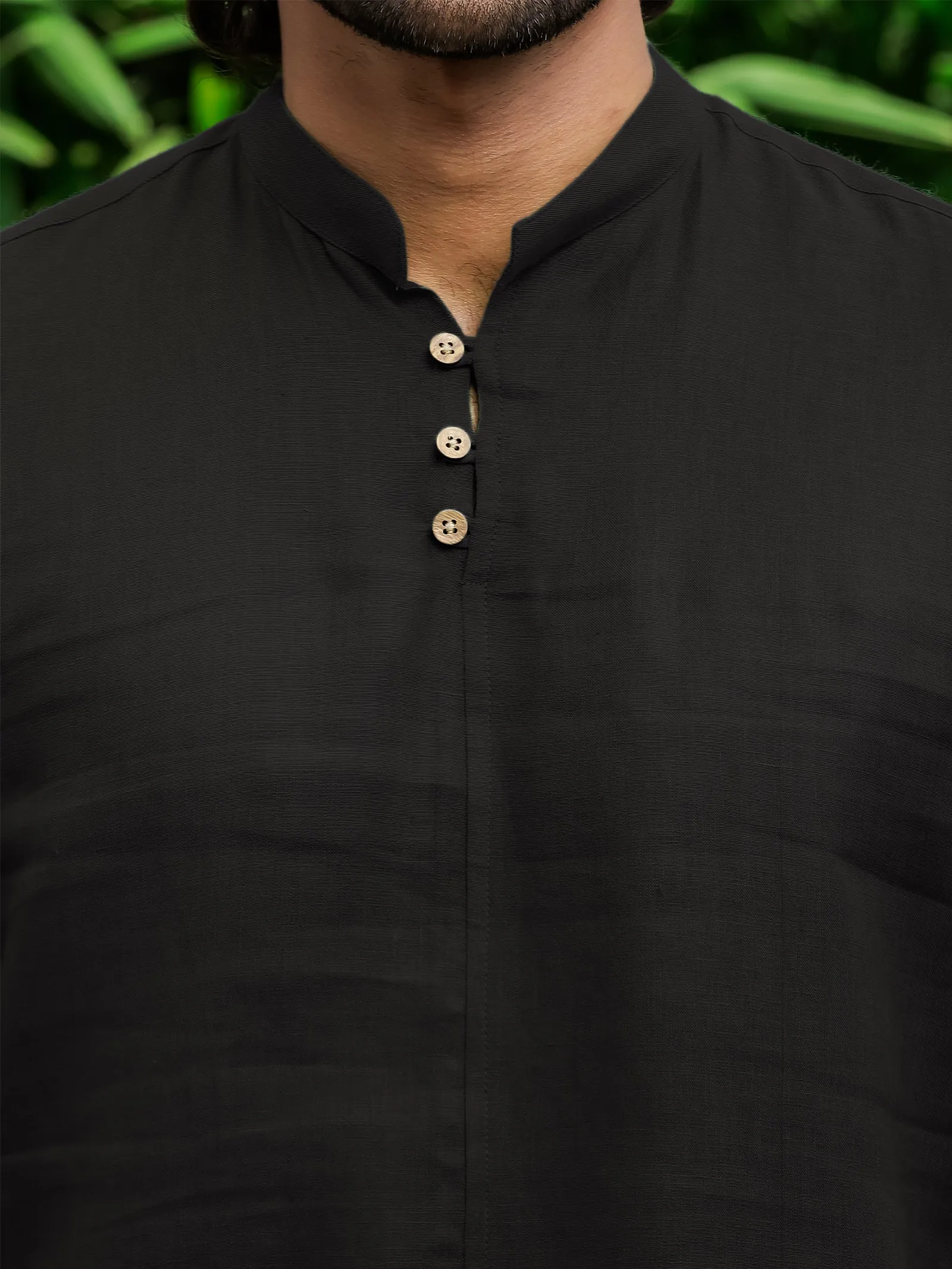 Quinn Half Placket Pure Linen Full Sleeve Shirt - Black