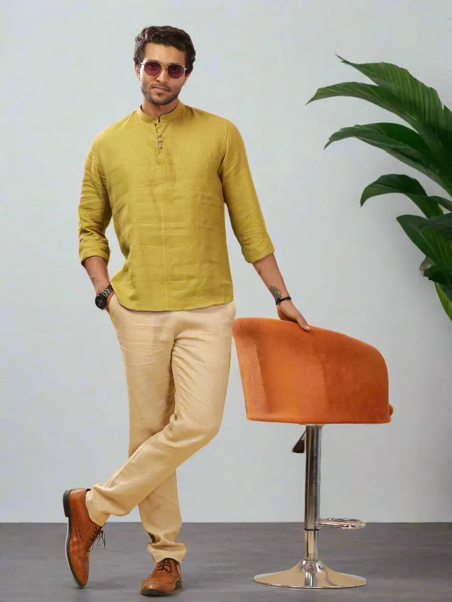 Quinn Half Placket Pure Linen Full Sleeve Shirt - Sunburst Yellow