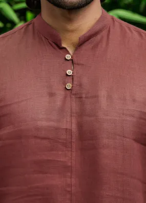 Quinn Half Placket Pure Linen Full Sleeve Shirt - Terracotta Red