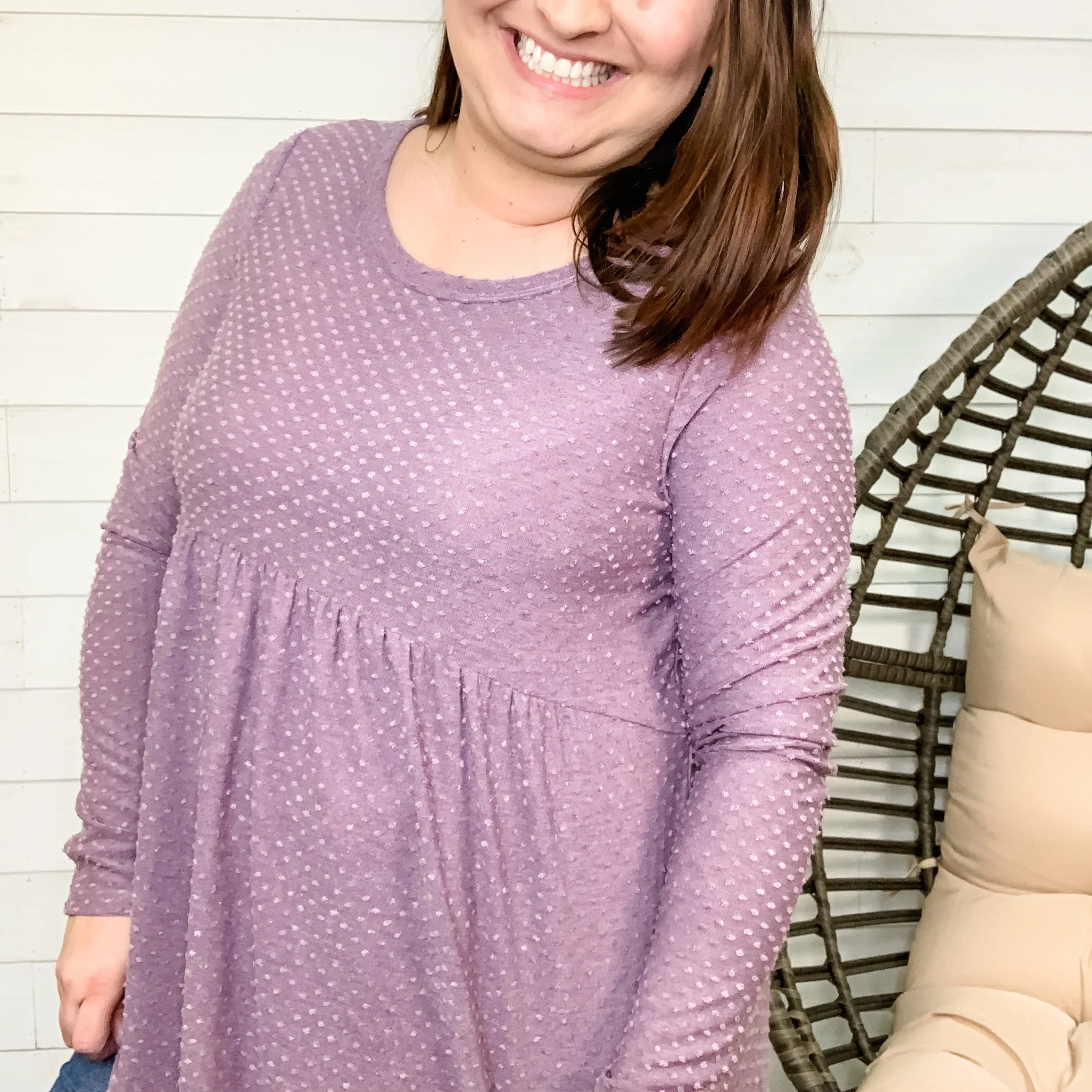 "Aimee" Long Sleeve Babydoll Top (Purple)