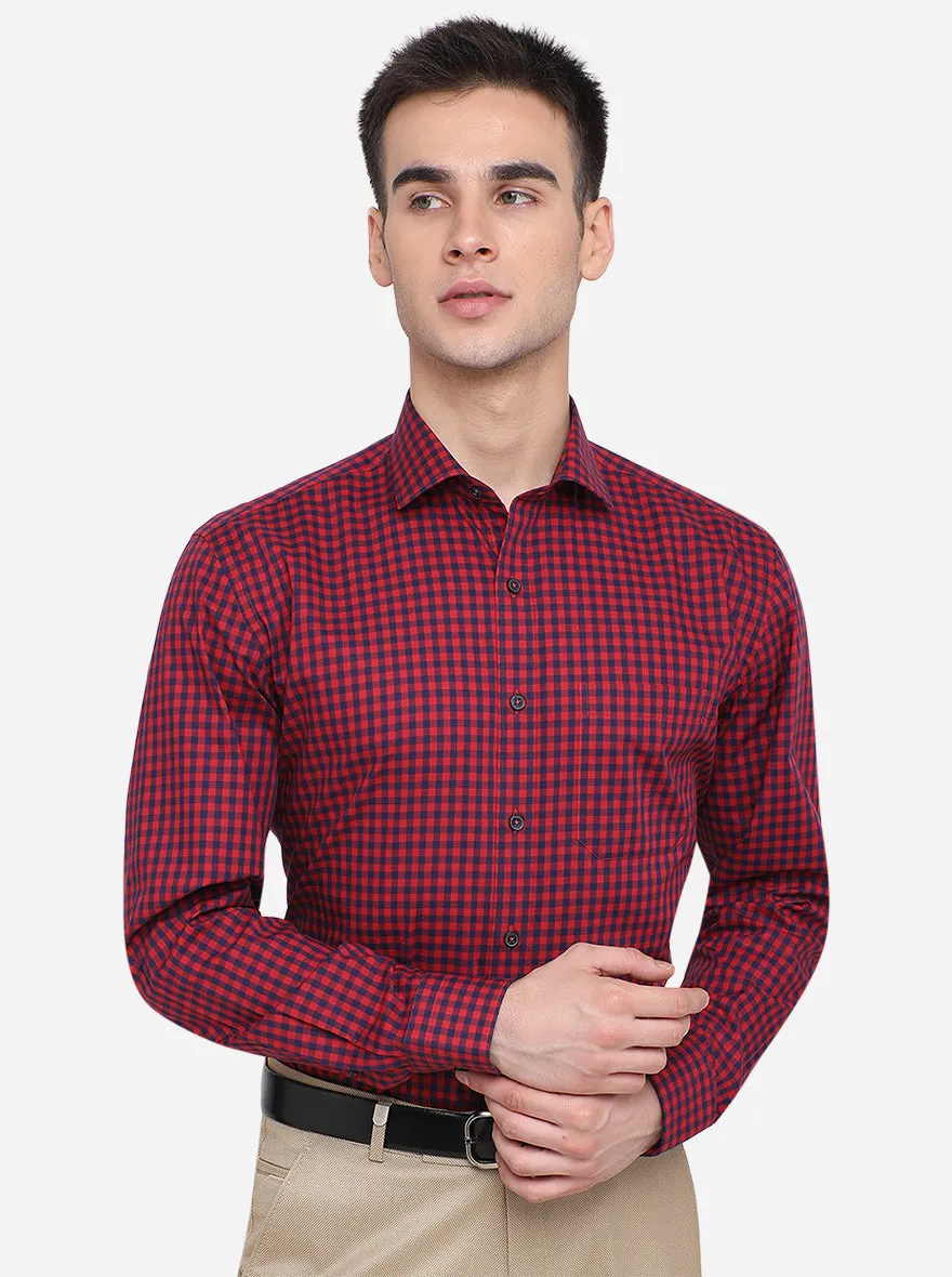 Red & Blue Checked Regular Fit Formal Shirt | JadeBlue