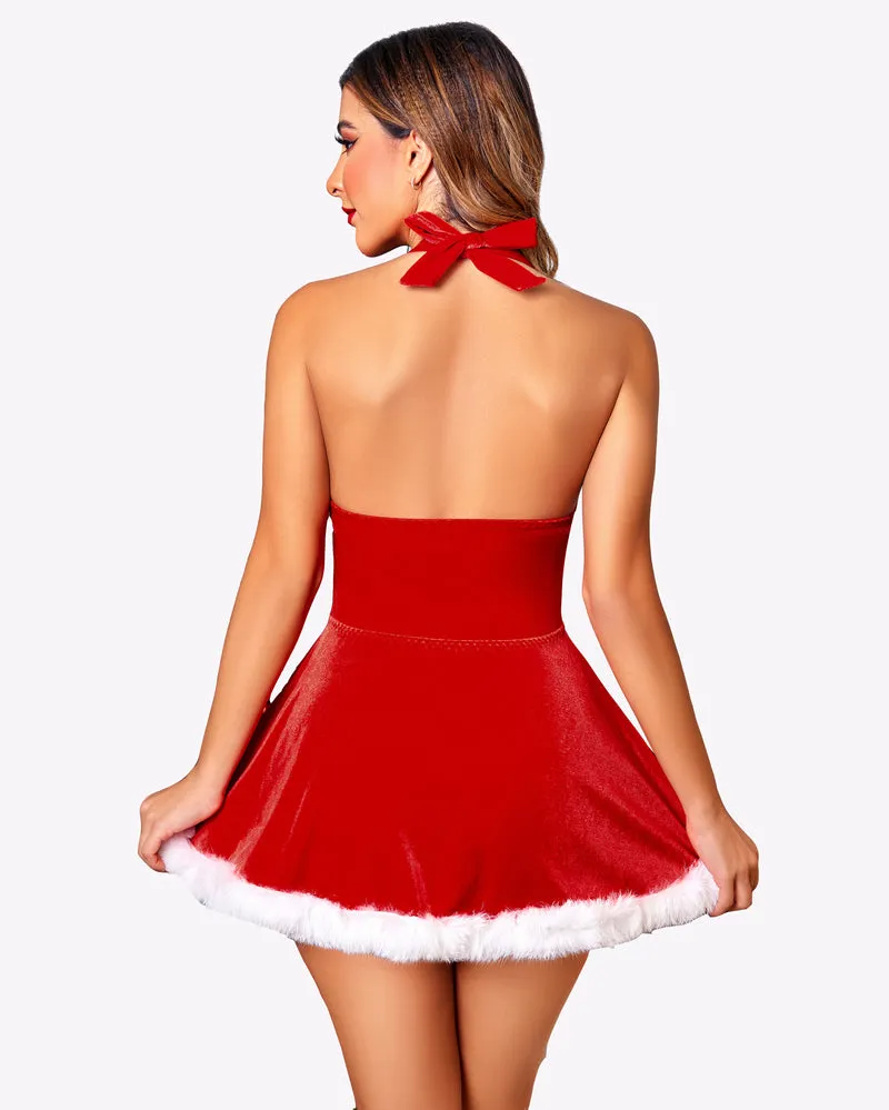 Santa Babydoll Halter Velvet Mrs Claus Outfit