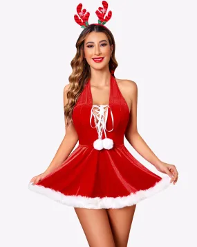 Santa Babydoll Halter Velvet Mrs Claus Outfit