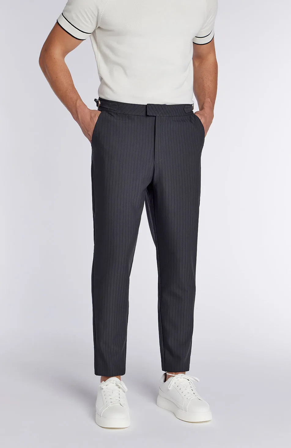 Savile Slim Pinstripe Chino Pants in Blue