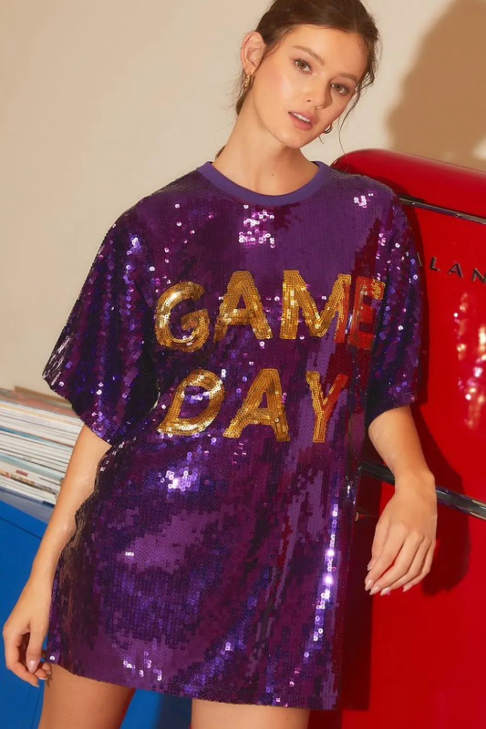 SEQUIN GAME DAY TUNIC | PURPLE & GOLD