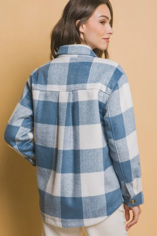 Shelly Plaid Sherpa Jacket in Blue Check