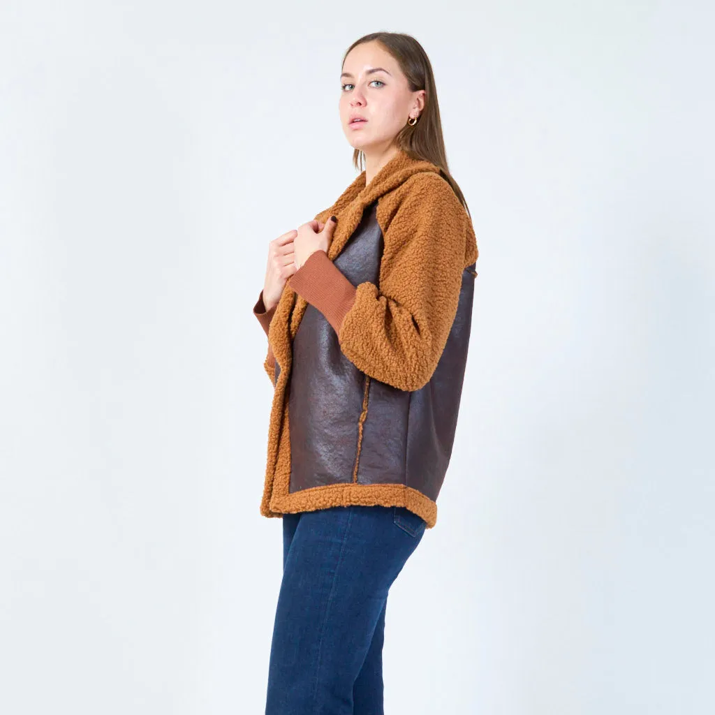 Sherpa and faux leather contrast jacket wholesale