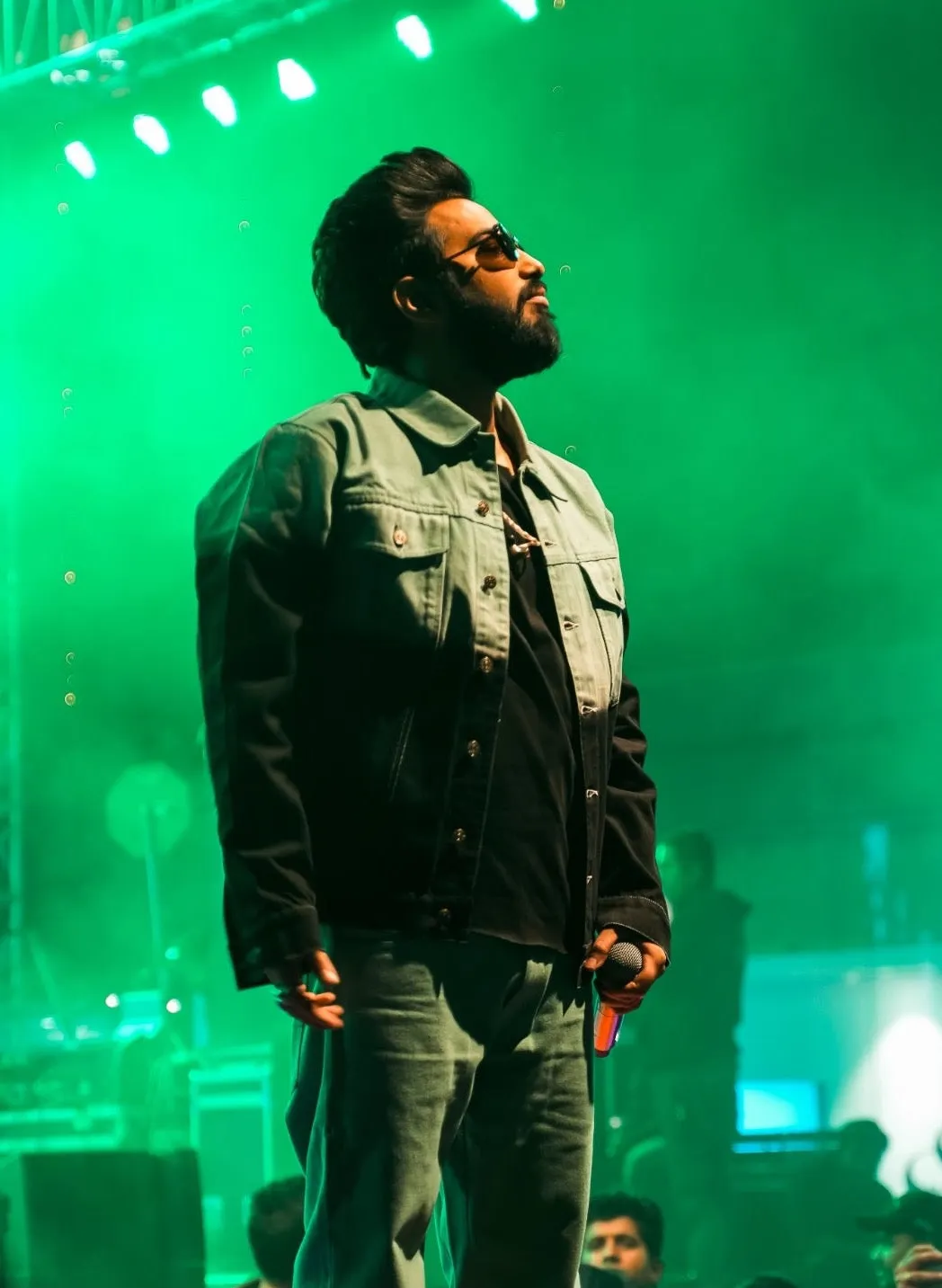 SLAY. Men's Green & Black Ombre Effect Button-Down Ripped Denim Jacket