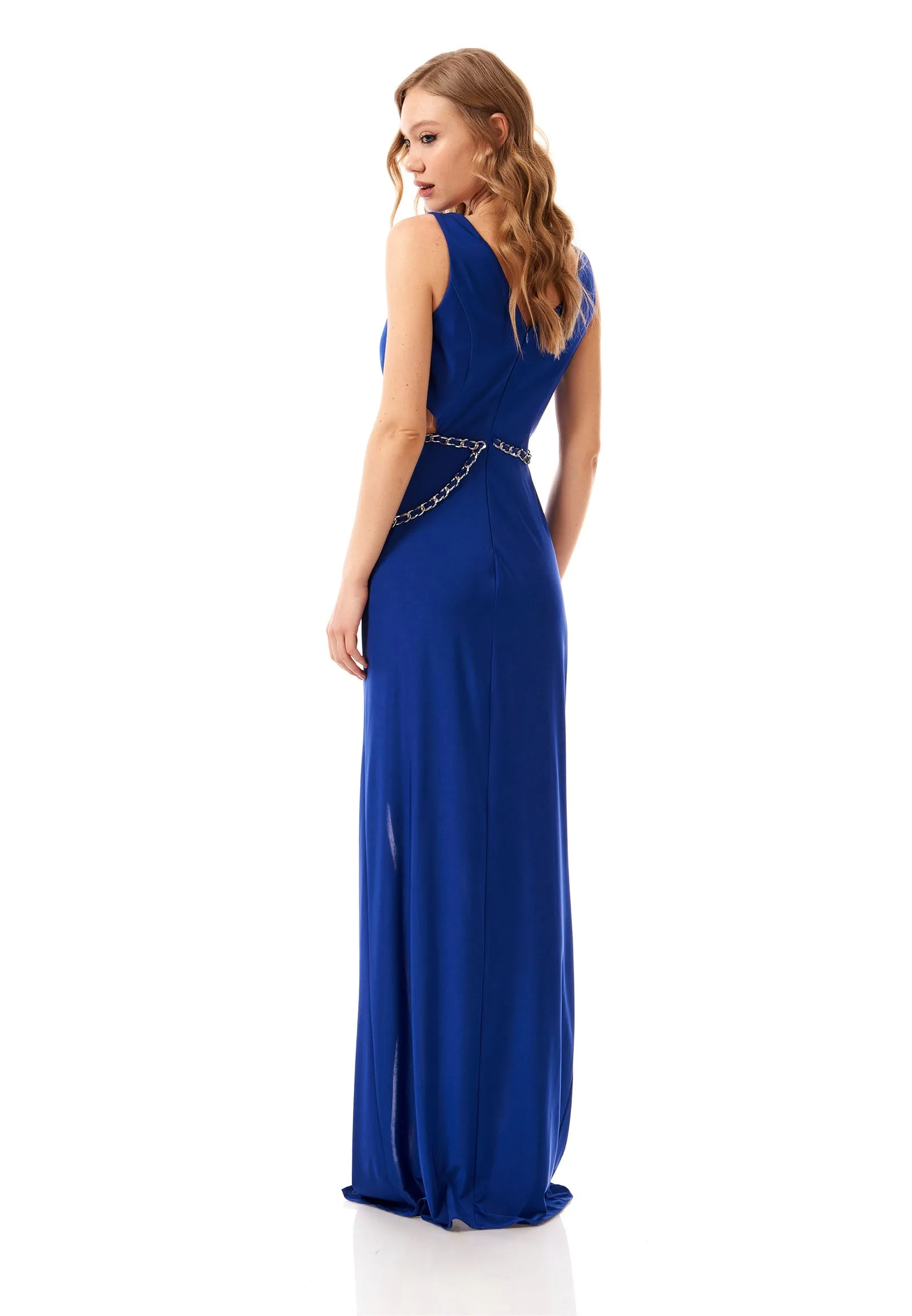 Sleeveless Maxi Lycra Bodycon Regular Blue Evening Dress - Royal Blue